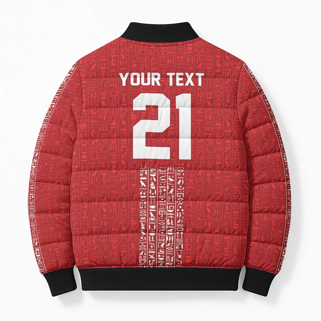 World Football 2026 Egypt Custom Bomber Puffer Jacket Red Ancient Egyptian Hieroglyphs - Wonder Print Shop