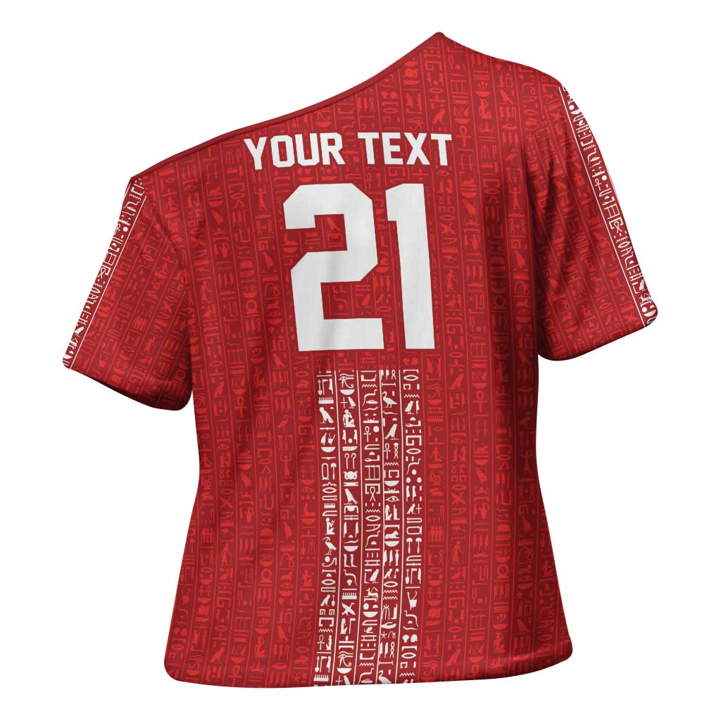 World Football 2026 Egypt Custom Cross Shoulder Shirt Red Ancient Egyptian Hieroglyphs - Wonder Print Shop