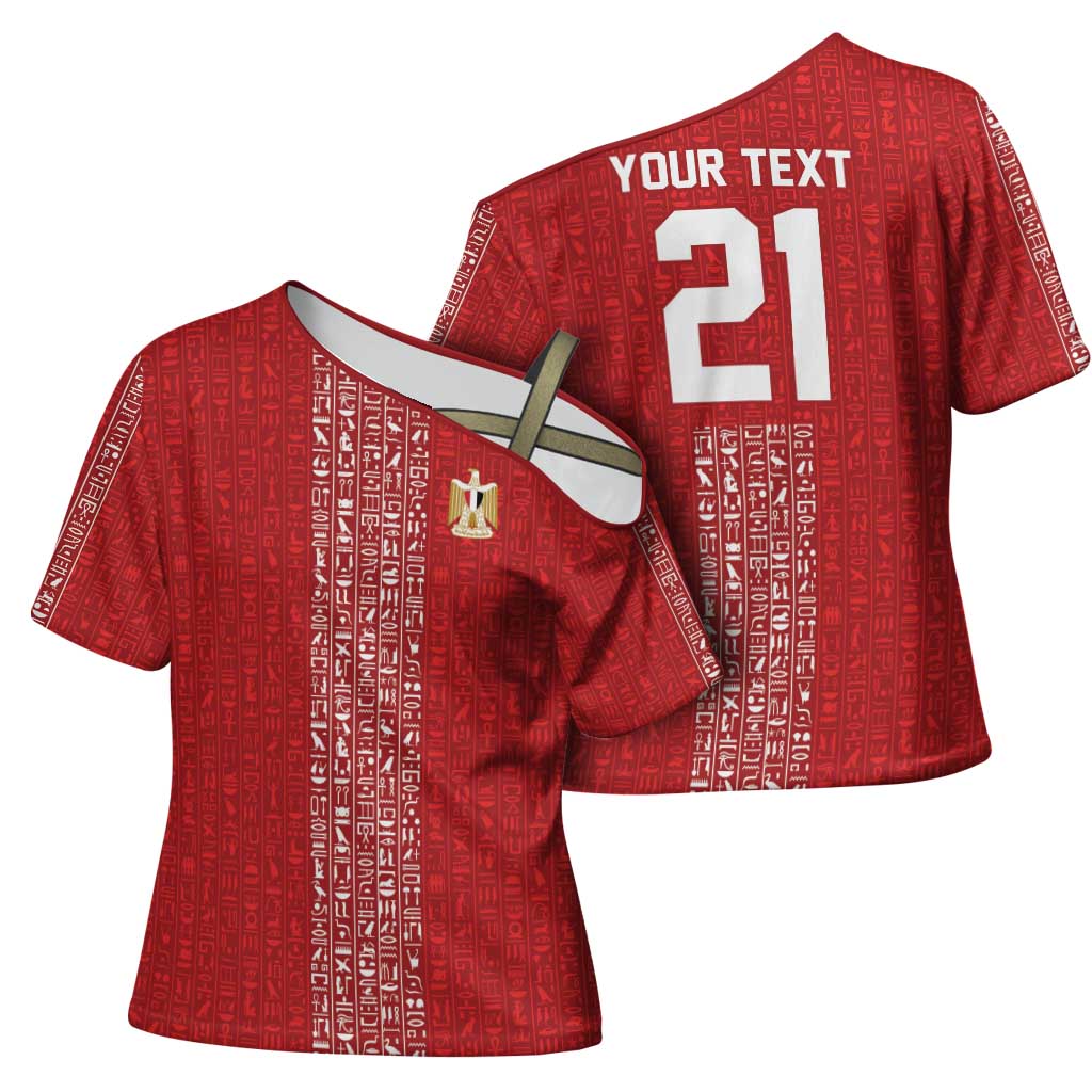 World Football 2026 Egypt Custom Cross Shoulder Shirt Red Ancient Egyptian Hieroglyphs - Wonder Print Shop
