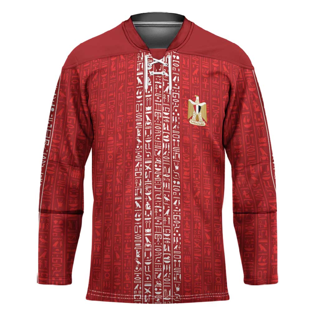 World Football 2026 Egypt Custom Hockey Jersey Red Ancient Egyptian Hieroglyphs - Wonder Print Shop