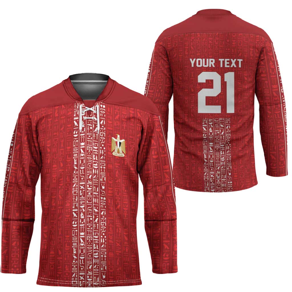 World Football 2026 Egypt Custom Hockey Jersey Red Ancient Egyptian Hieroglyphs - Wonder Print Shop