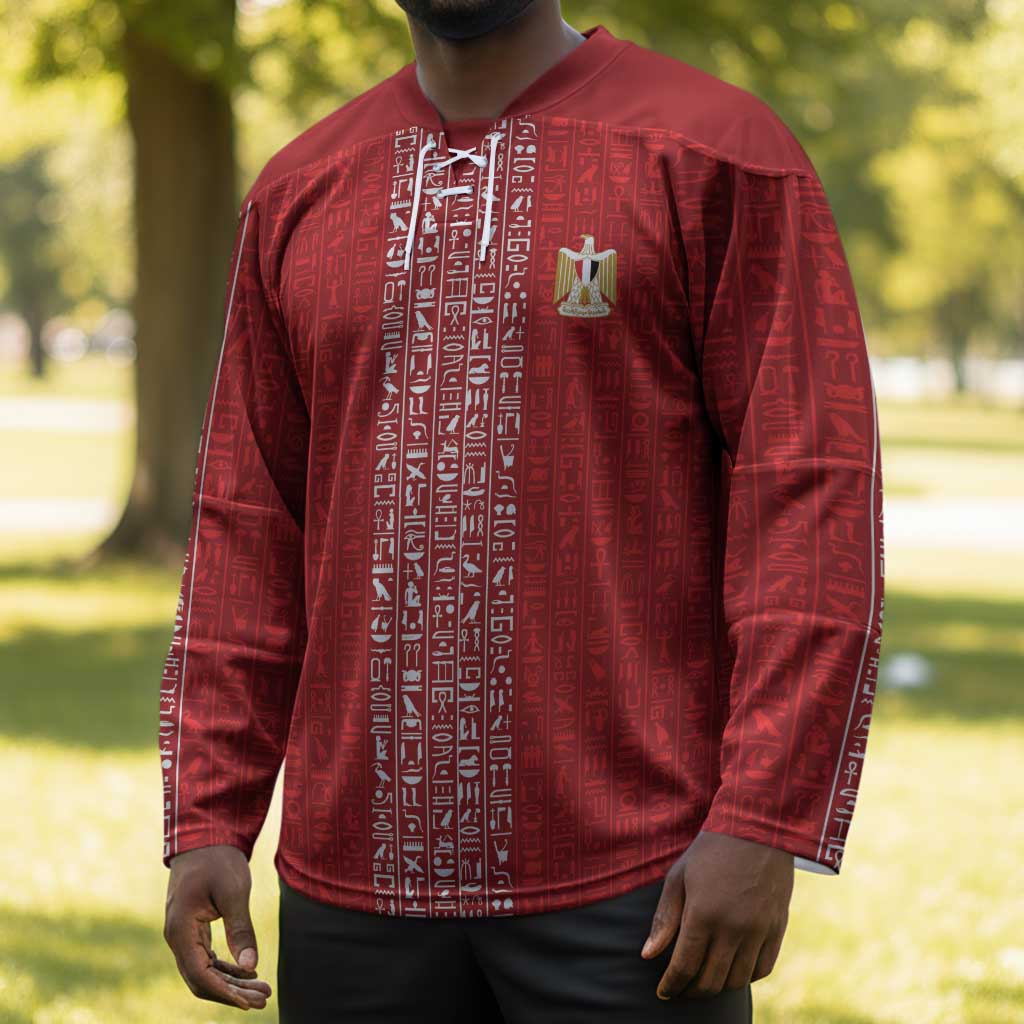 World Football 2026 Egypt Custom Hockey Jersey Red Ancient Egyptian Hieroglyphs - Wonder Print Shop
