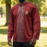 World Football 2026 Egypt Custom Hockey Jersey Red Ancient Egyptian Hieroglyphs - Wonder Print Shop