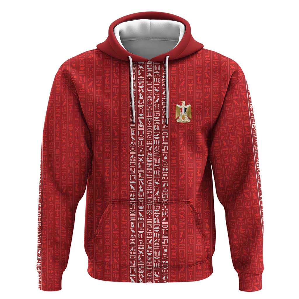 World Football 2026 Egypt Custom Hoodie Red Ancient Egyptian Hieroglyphs - Wonder Print Shop