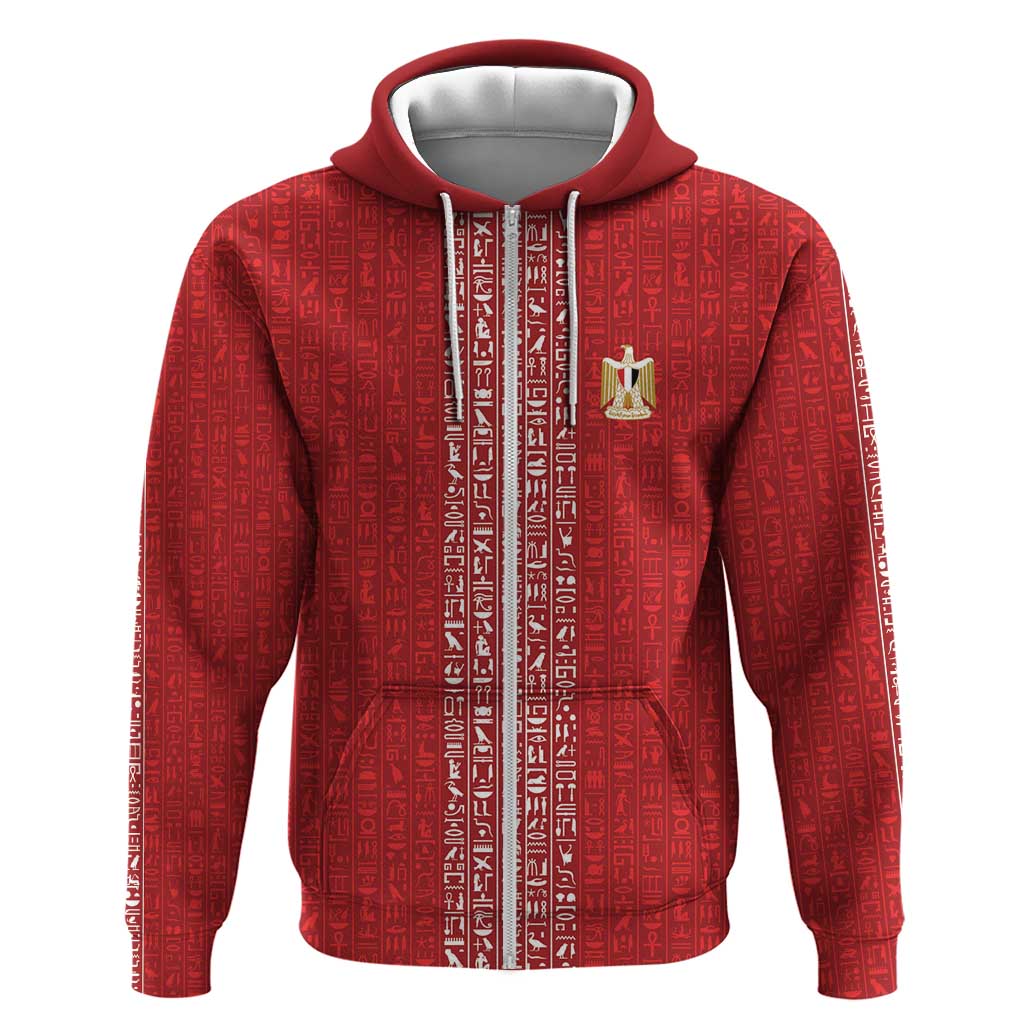 World Football 2026 Egypt Custom Hoodie Red Ancient Egyptian Hieroglyphs - Wonder Print Shop