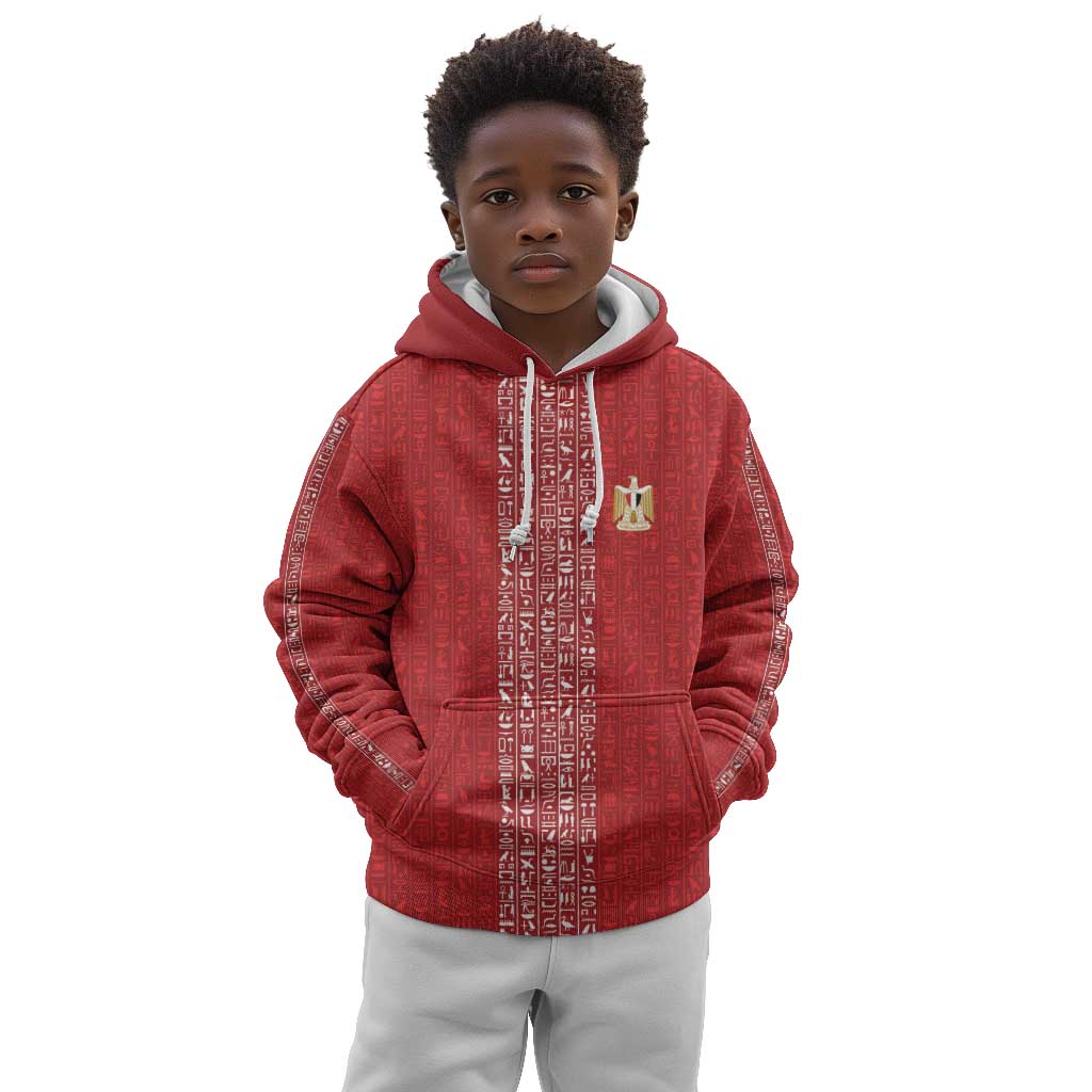 World Football 2026 Egypt Custom Kid Hoodie Red Ancient Egyptian Hieroglyphs - Wonder Print Shop