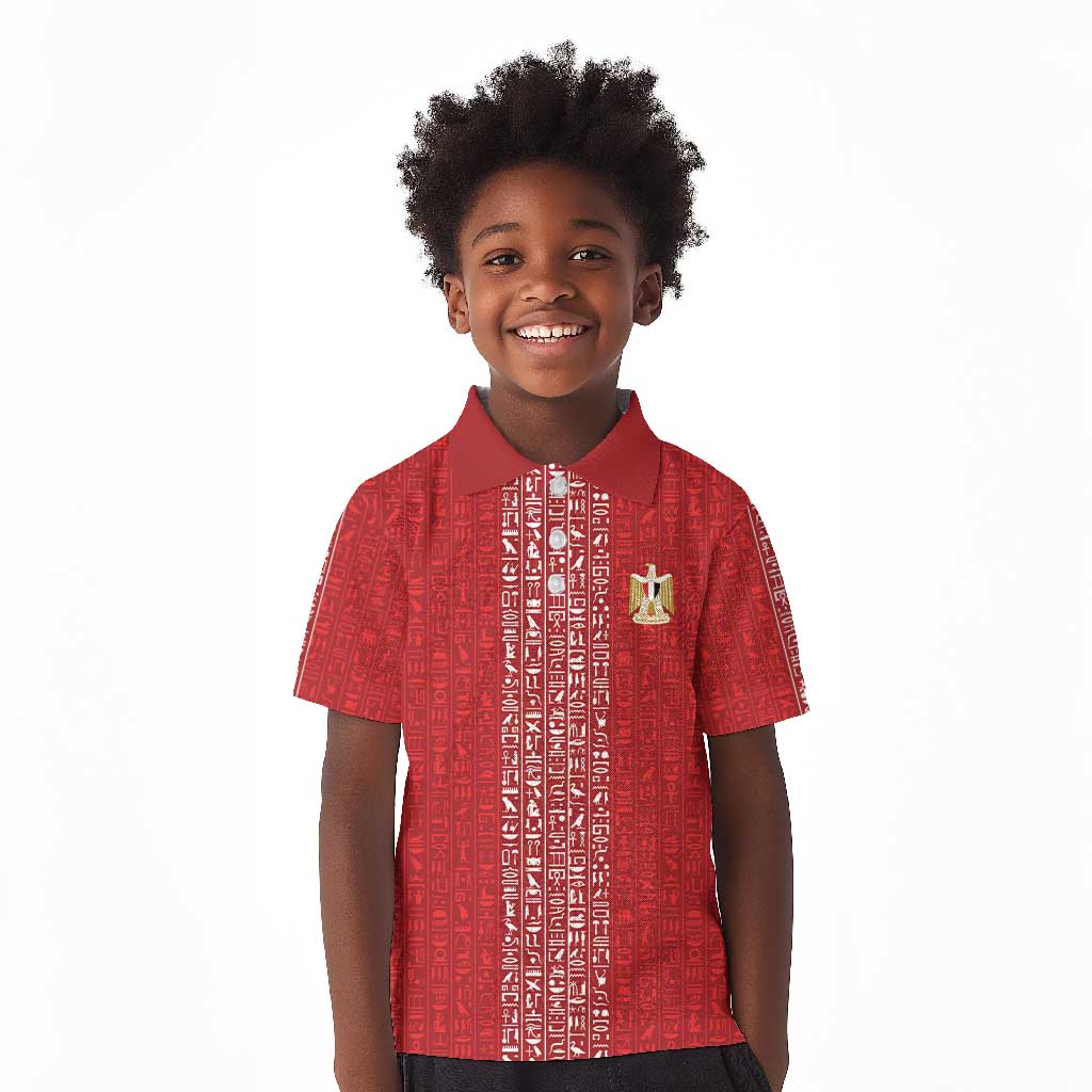 World Football 2026 Egypt Custom Kid Polo Shirt Red Ancient Egyptian Hieroglyphs LT9