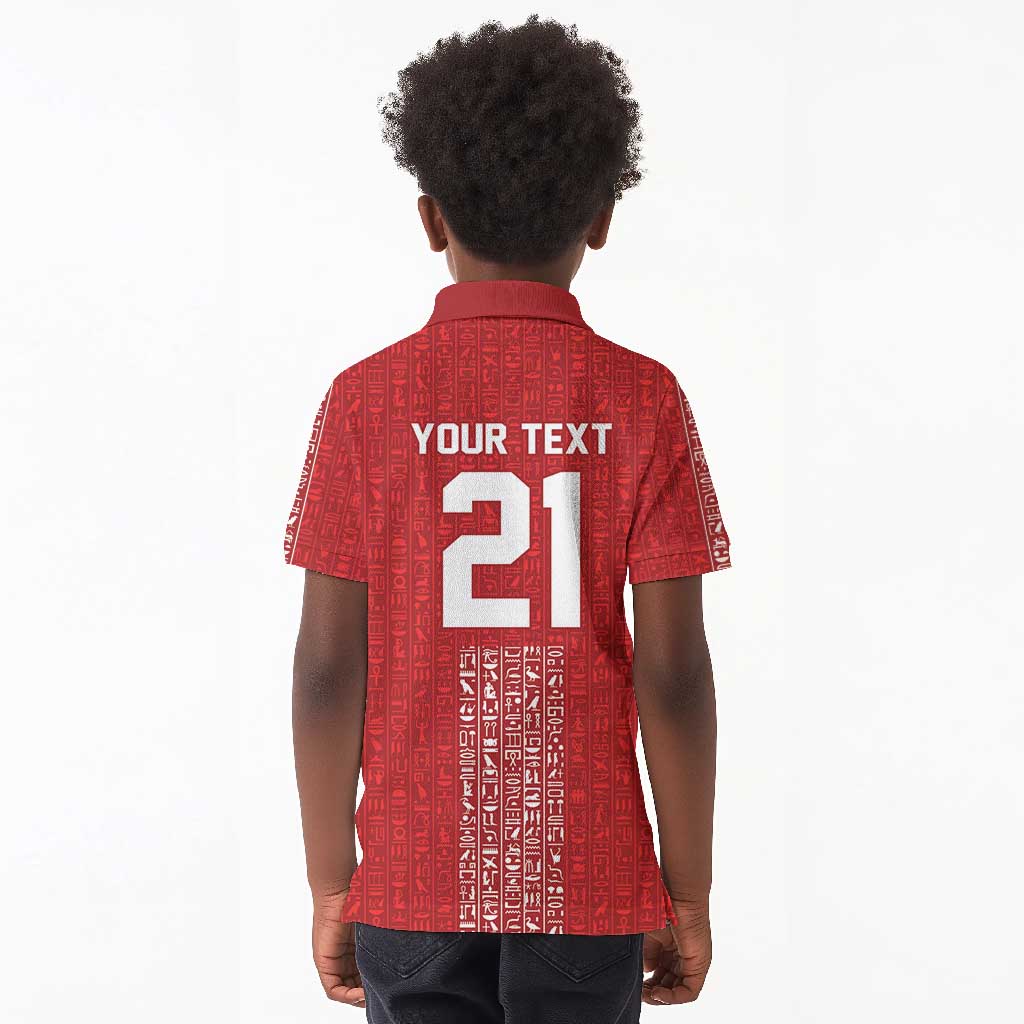 World Football 2026 Egypt Custom Kid Polo Shirt Red Ancient Egyptian Hieroglyphs LT9