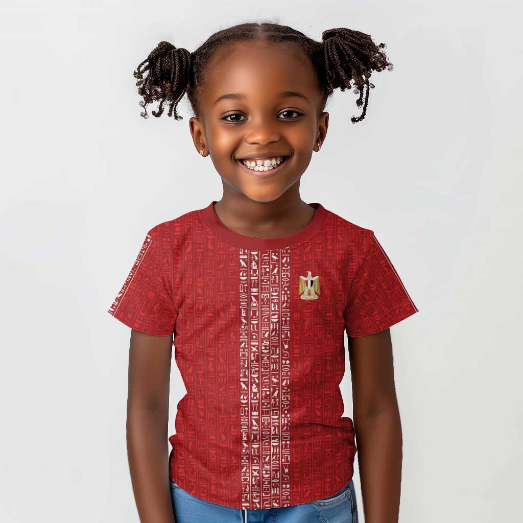 World Football 2026 Egypt Custom Kid T shirt Red Ancient Egyptian Hieroglyphs LT9