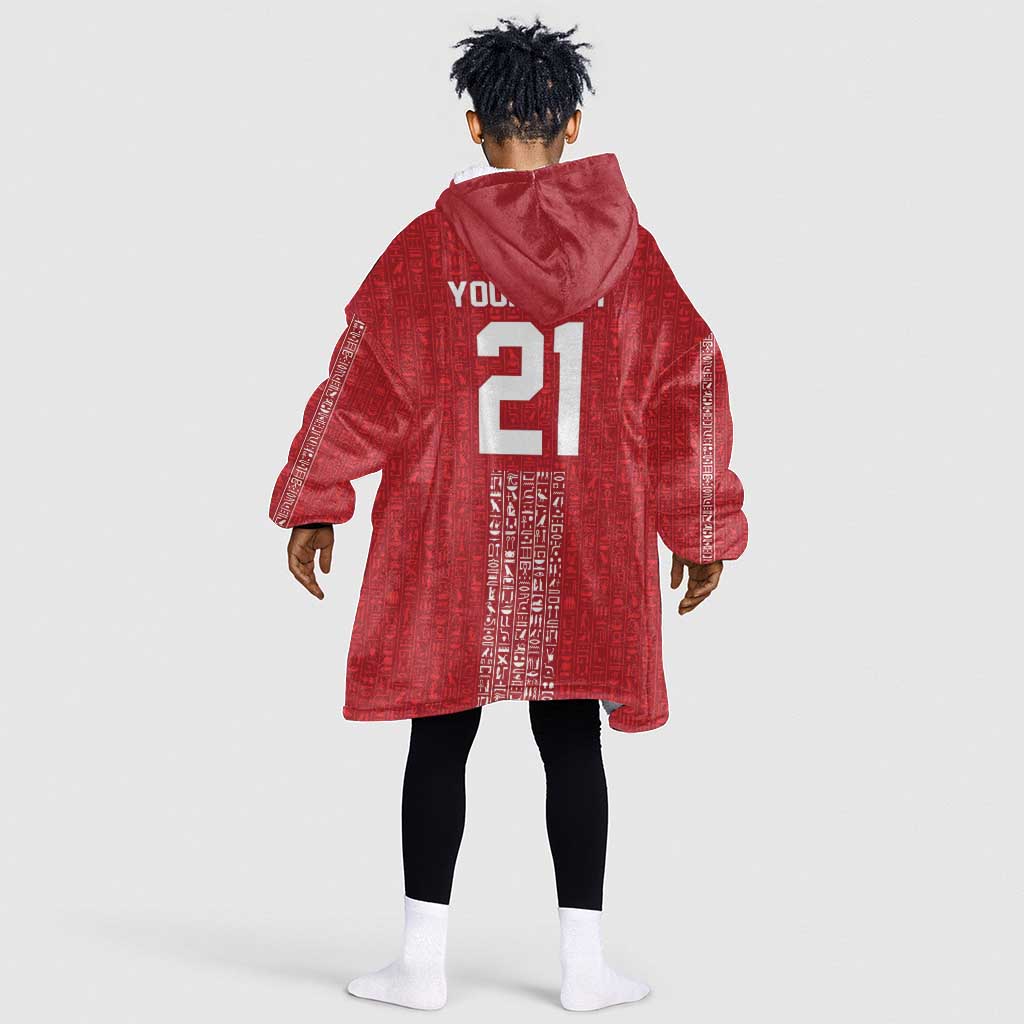 World Football 2026 Egypt Custom Kid Wearable Blanket Hoodie Red Ancient Egyptian Hieroglyphs - Wonder Print Shop