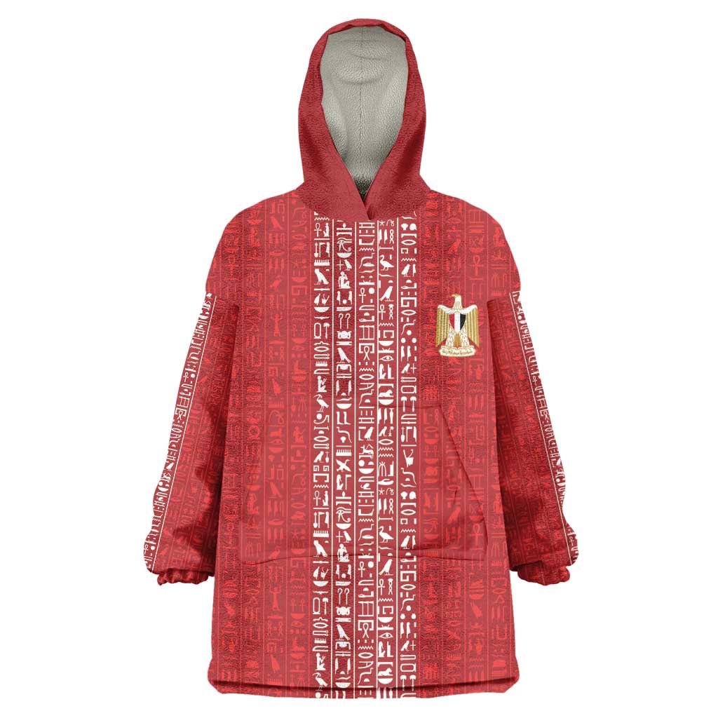 World Football 2026 Egypt Custom Kid Wearable Blanket Hoodie Red Ancient Egyptian Hieroglyphs - Wonder Print Shop