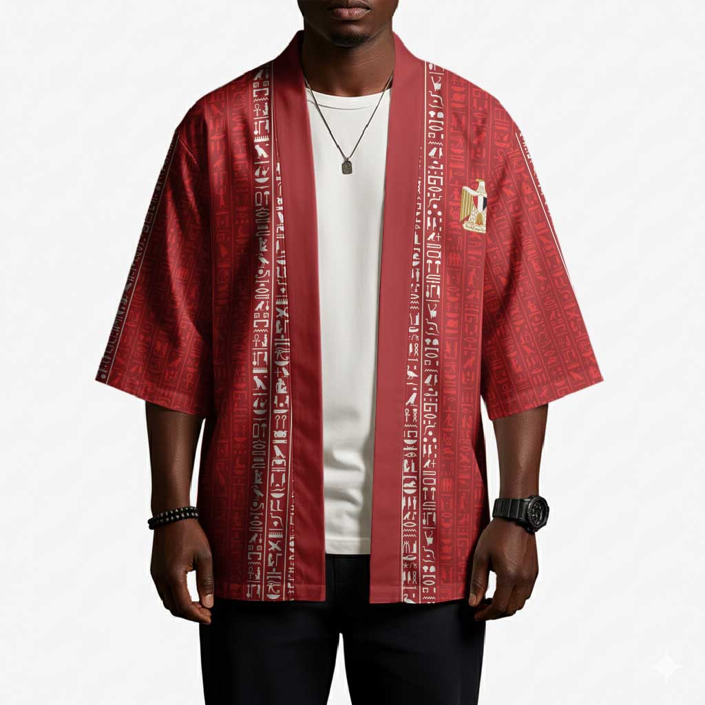 World Football 2026 Egypt Custom Kimono Red Ancient Egyptian Hieroglyphs - Wonder Print Shop