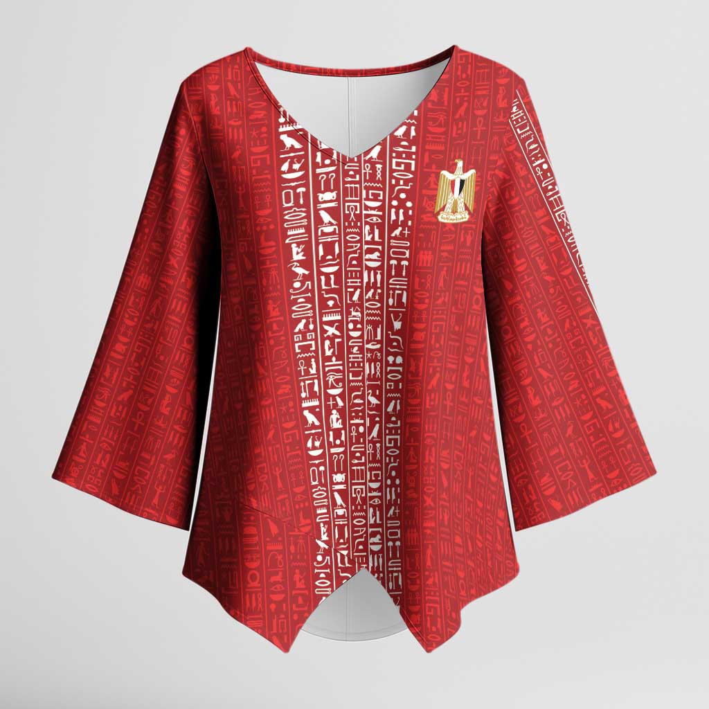 World Football 2026 Egypt Custom Kimono Sleeve Blouse Red Ancient Egyptian Hieroglyphs - Wonder Print Shop