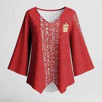 World Football 2026 Egypt Custom Kimono Sleeve Blouse Red Ancient Egyptian Hieroglyphs - Wonder Print Shop