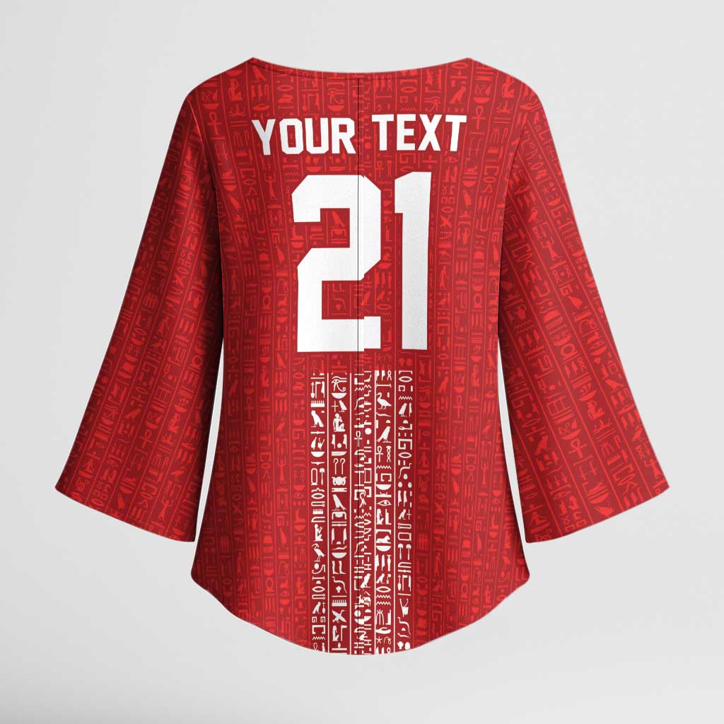 World Football 2026 Egypt Custom Kimono Sleeve Blouse Red Ancient Egyptian Hieroglyphs - Wonder Print Shop