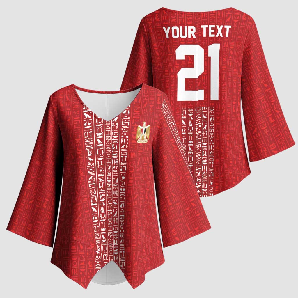 World Football 2026 Egypt Custom Kimono Sleeve Blouse Red Ancient Egyptian Hieroglyphs - Wonder Print Shop