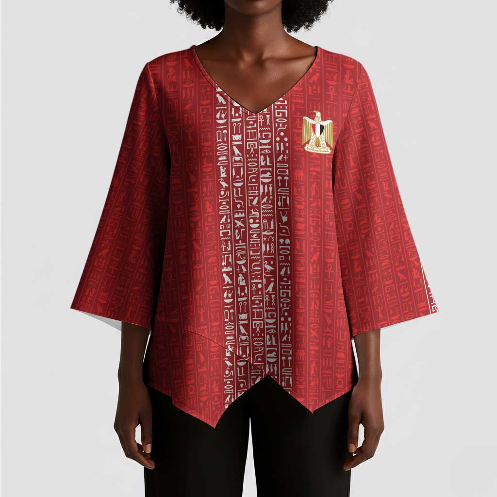 World Football 2026 Egypt Custom Kimono Sleeve Blouse Red Ancient Egyptian Hieroglyphs - Wonder Print Shop