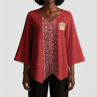 World Football 2026 Egypt Custom Kimono Sleeve Blouse Red Ancient Egyptian Hieroglyphs - Wonder Print Shop