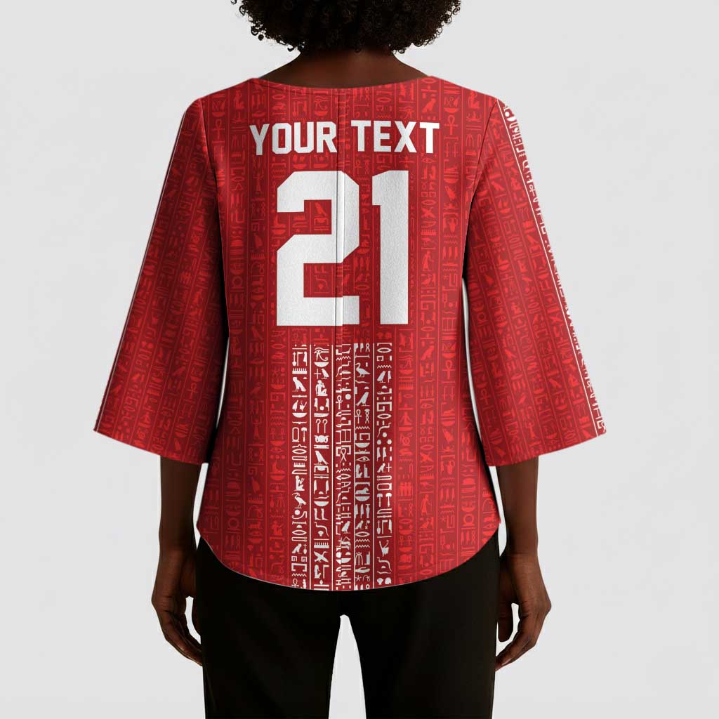 World Football 2026 Egypt Custom Kimono Sleeve Blouse Red Ancient Egyptian Hieroglyphs - Wonder Print Shop