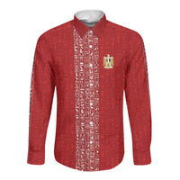 World Football 2026 Egypt Custom Long Sleeve Button Shirt Red Ancient Egyptian Hieroglyphs - Wonder Print Shop