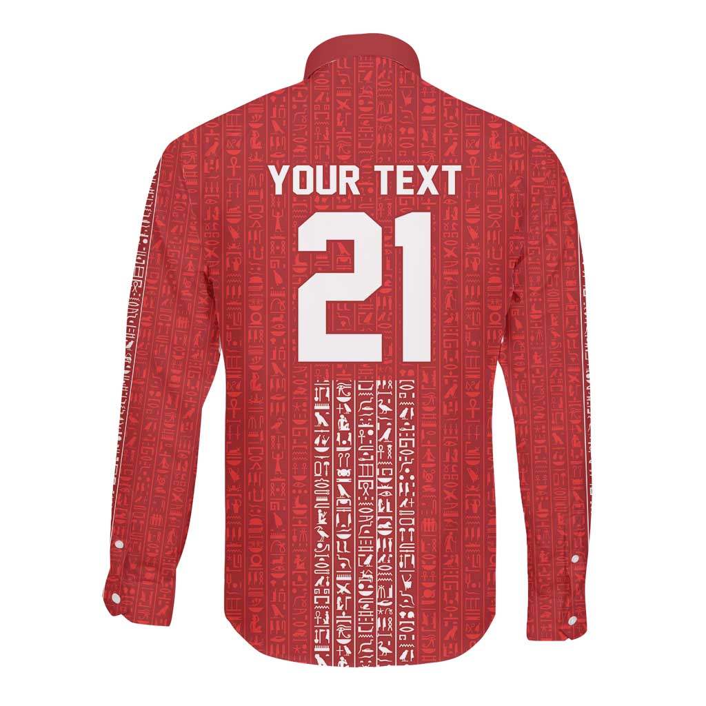 World Football 2026 Egypt Custom Long Sleeve Button Shirt Red Ancient Egyptian Hieroglyphs - Wonder Print Shop
