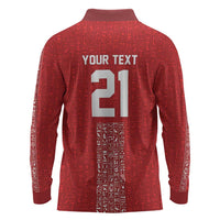 World Football 2026 Egypt Custom Long Sleeve Polo Shirt Red Ancient Egyptian Hieroglyphs - Wonder Print Shop