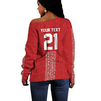 World Football 2026 Egypt Custom Off Shoulder Sweater Red Ancient Egyptian Hieroglyphs - Wonder Print Shop