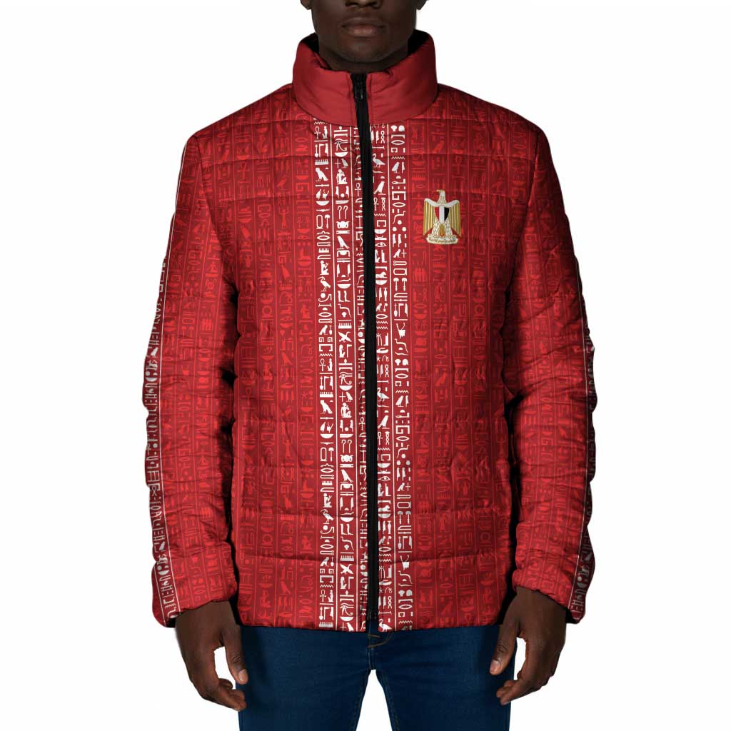 World Football 2026 Egypt Custom Padded Jacket Red Ancient Egyptian Hieroglyphs - Wonder Print Shop