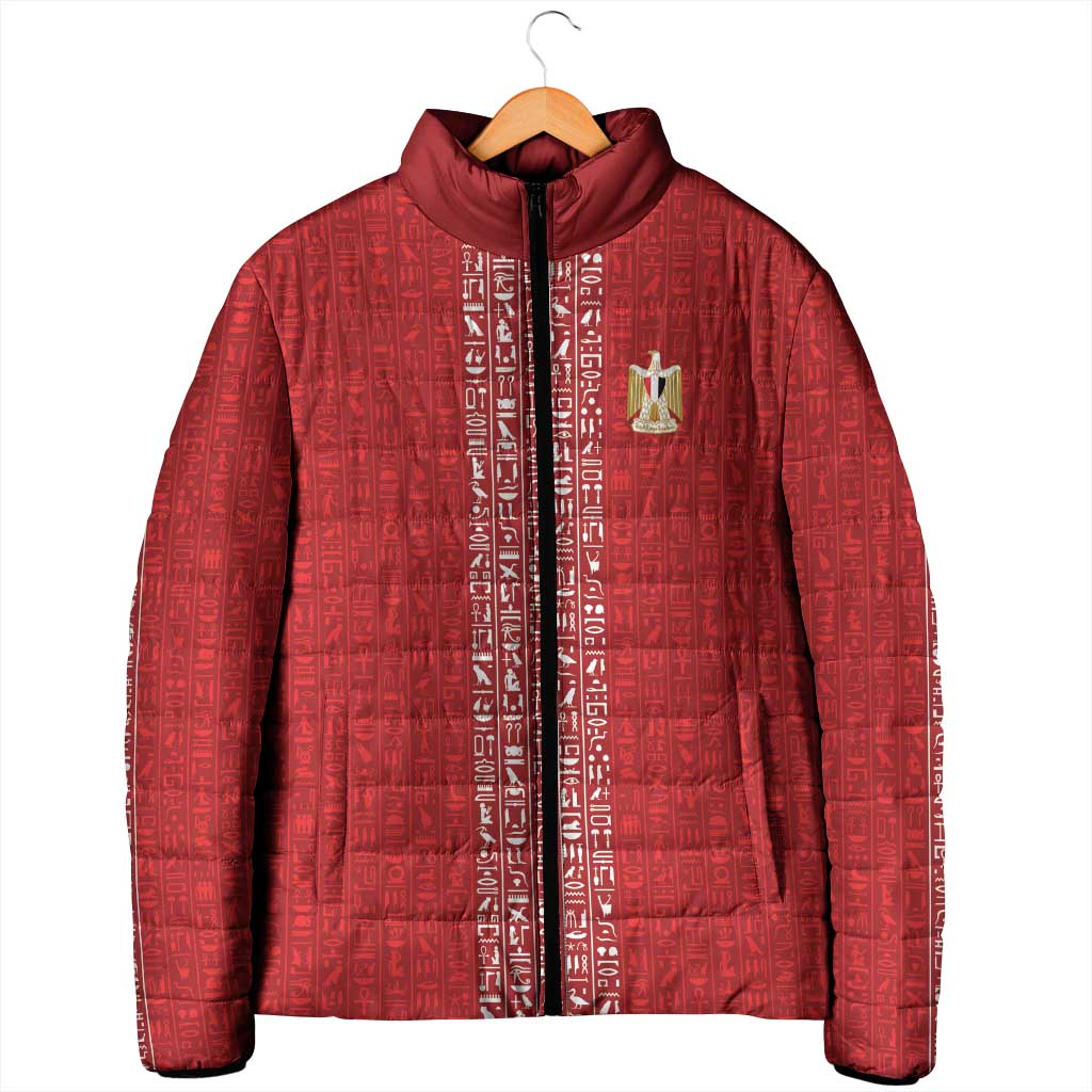World Football 2026 Egypt Custom Padded Jacket Red Ancient Egyptian Hieroglyphs - Wonder Print Shop
