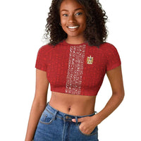 World Football 2026 Egypt Custom Raglan Cropped T shirt Red Ancient Egyptian Hieroglyphs LT9