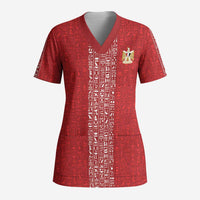 World Football 2026 Egypt Custom Scrub Top Red Ancient Egyptian Hieroglyphs - Wonder Print Shop