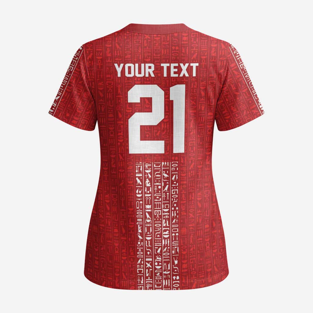 World Football 2026 Egypt Custom Scrub Top Red Ancient Egyptian Hieroglyphs - Wonder Print Shop