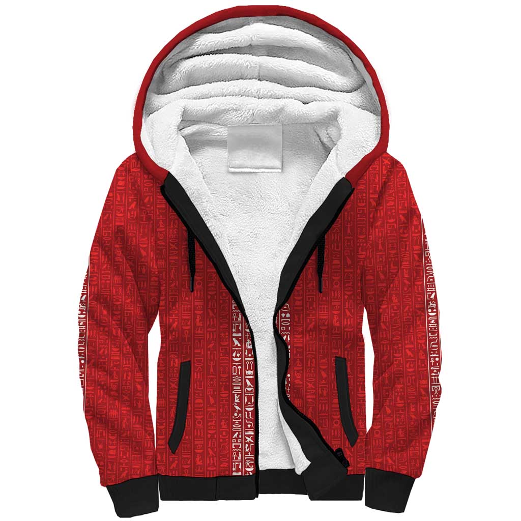 World Football 2026 Egypt Custom Sherpa Hoodie Red Ancient Egyptian Hieroglyphs - Wonder Print Shop