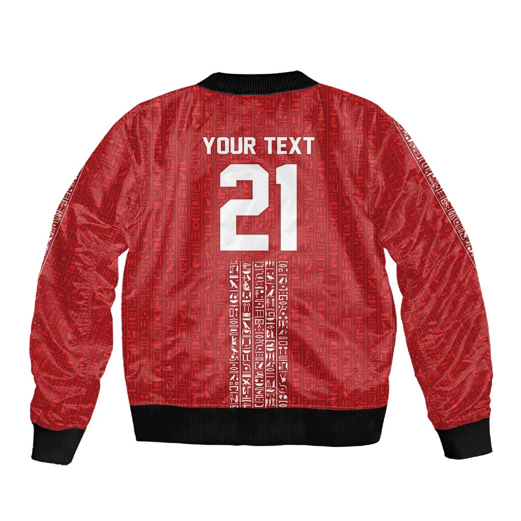 World Football 2026 Egypt Custom Sleeve Zip Bomber Jacket Red Ancient Egyptian Hieroglyphs - Wonder Print Shop