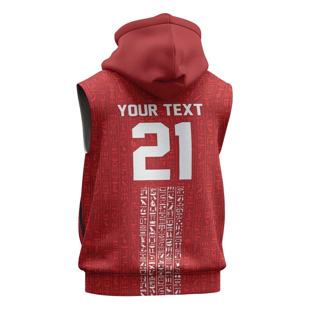 World Football 2026 Egypt Custom Sleeveless Hoodie Red Ancient Egyptian Hieroglyphs - Wonder Print Shop