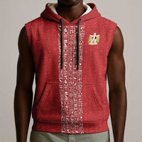 World Football 2026 Egypt Custom Sleeveless Hoodie Red Ancient Egyptian Hieroglyphs - Wonder Print Shop