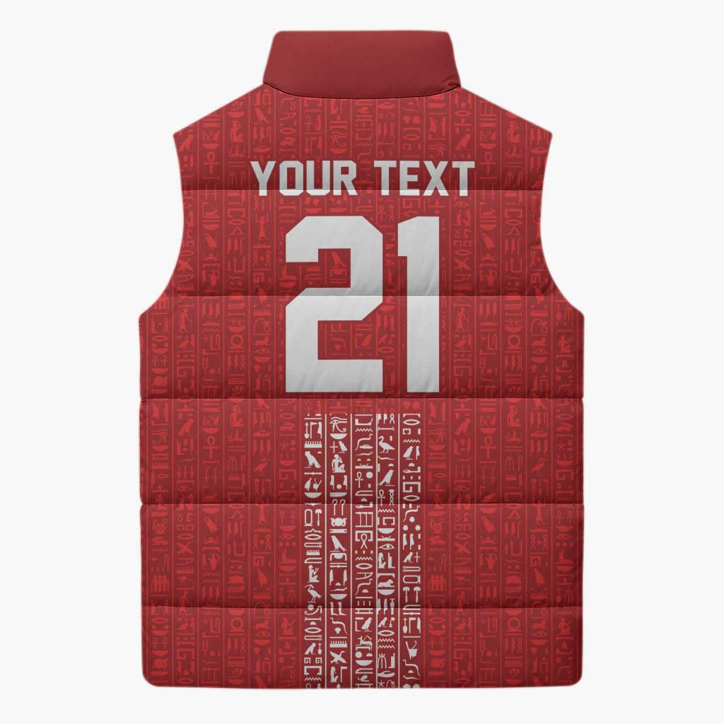 World Football 2026 Egypt Custom Sleeveless Puffer Jacket Red Ancient Egyptian Hieroglyphs - Wonder Print Shop