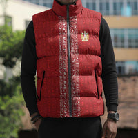 World Football 2026 Egypt Custom Sleeveless Puffer Jacket Red Ancient Egyptian Hieroglyphs - Wonder Print Shop