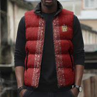 World Football 2026 Egypt Custom Sleeveless Puffer Jacket Red Ancient Egyptian Hieroglyphs - Wonder Print Shop