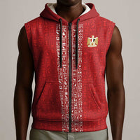 World Football 2026 Egypt Custom Sleeveless Zip Hoodie Red Ancient Egyptian Hieroglyphs - Wonder Print Shop