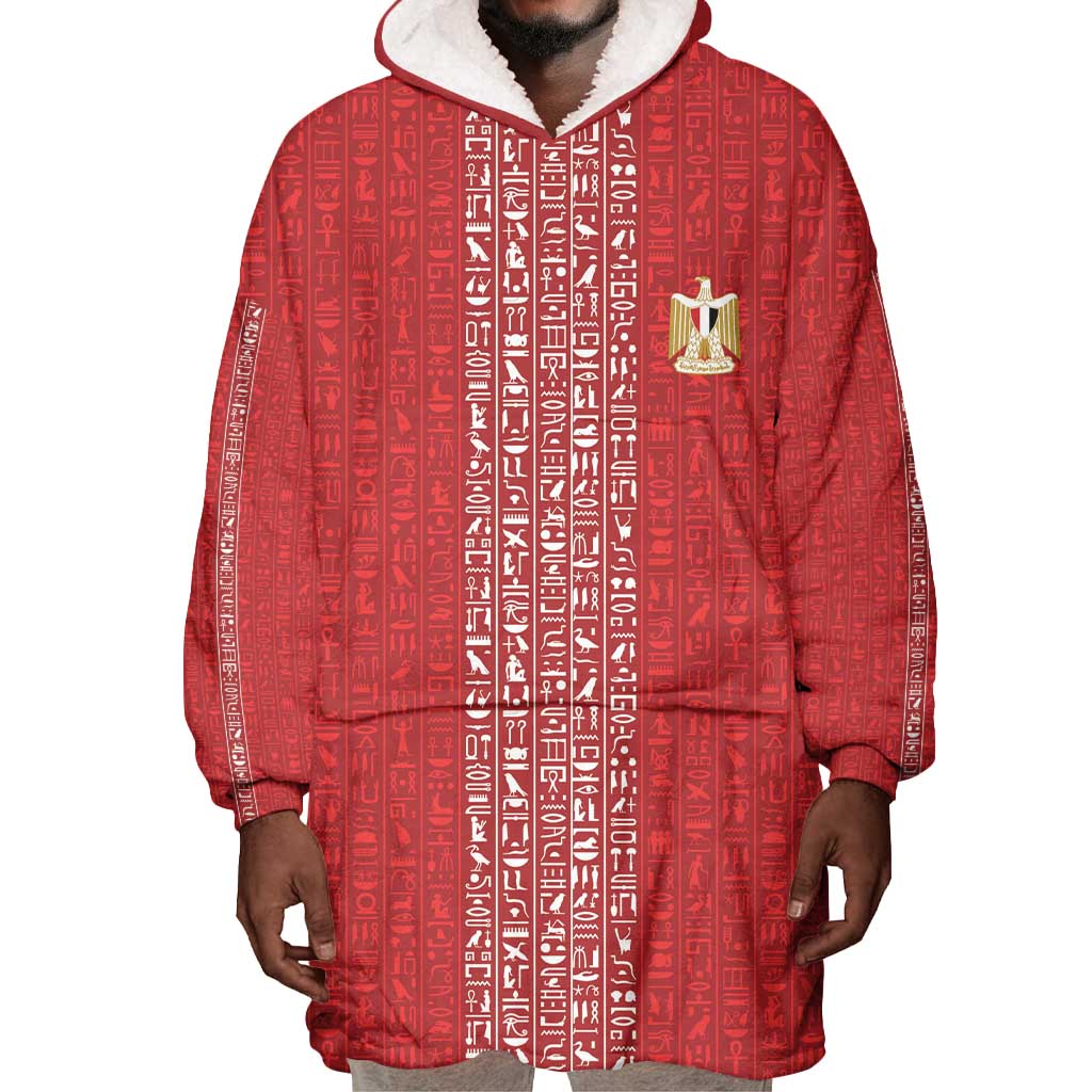 World Football 2026 Egypt Custom Wearable Blanket Hoodie Red Ancient Egyptian Hieroglyphs - Wonder Print Shop