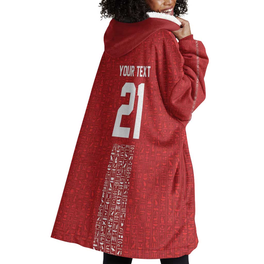 World Football 2026 Egypt Custom Wearable Blanket Hoodie Red Ancient Egyptian Hieroglyphs - Wonder Print Shop
