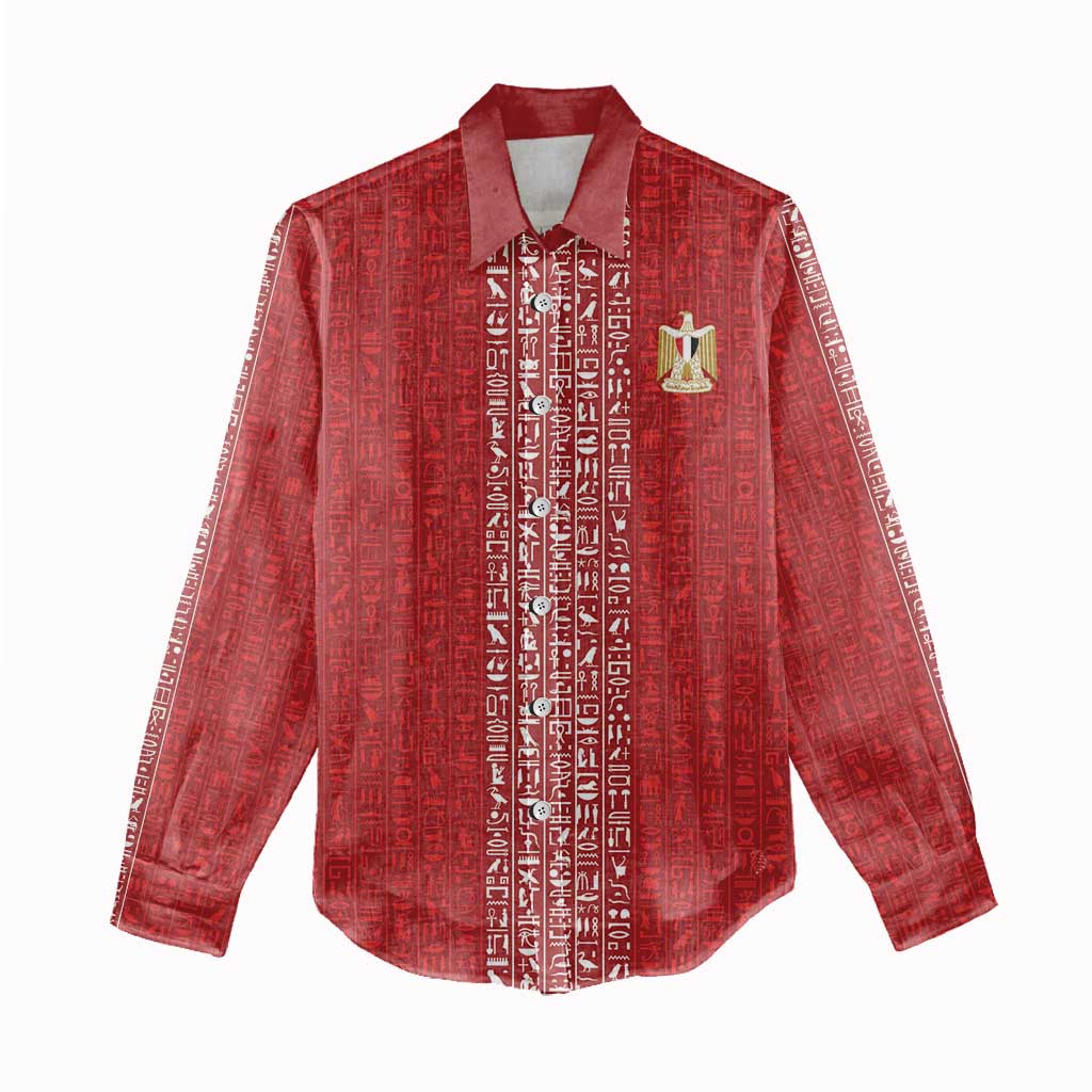 World Football 2026 Egypt Custom Women Casual Shirt Red Ancient Egyptian Hieroglyphs - Wonder Print Shop