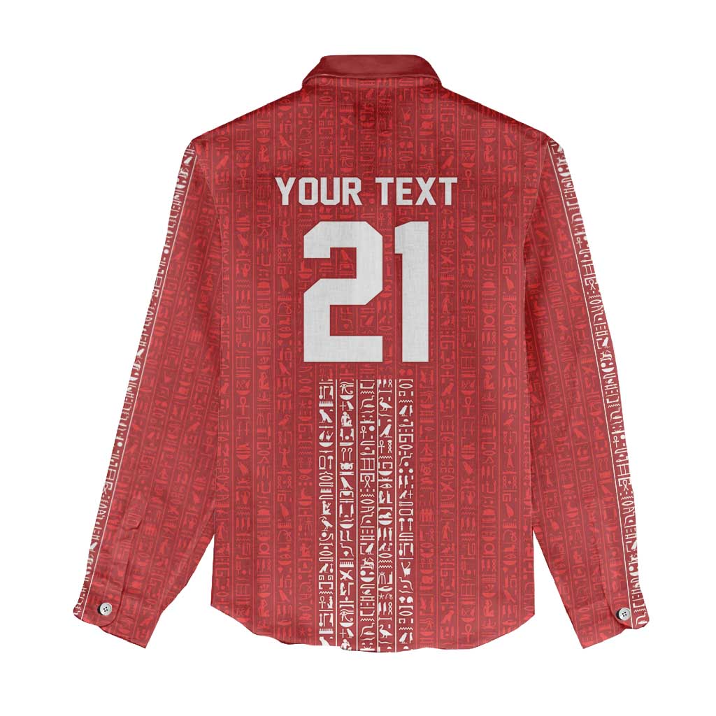 World Football 2026 Egypt Custom Women Casual Shirt Red Ancient Egyptian Hieroglyphs - Wonder Print Shop