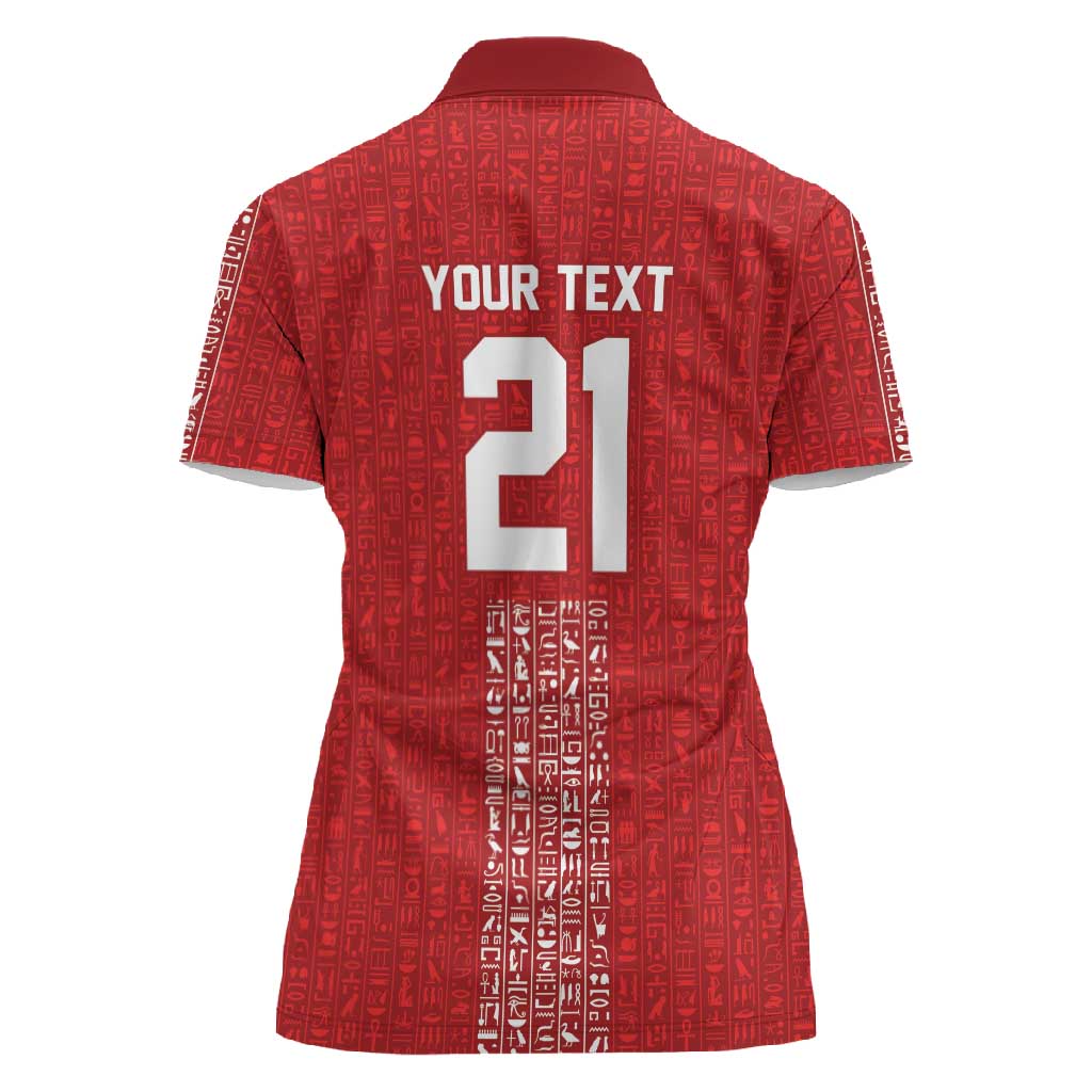 World Football 2026 Egypt Custom Women Polo Shirt Red Ancient Egyptian Hieroglyphs LT9