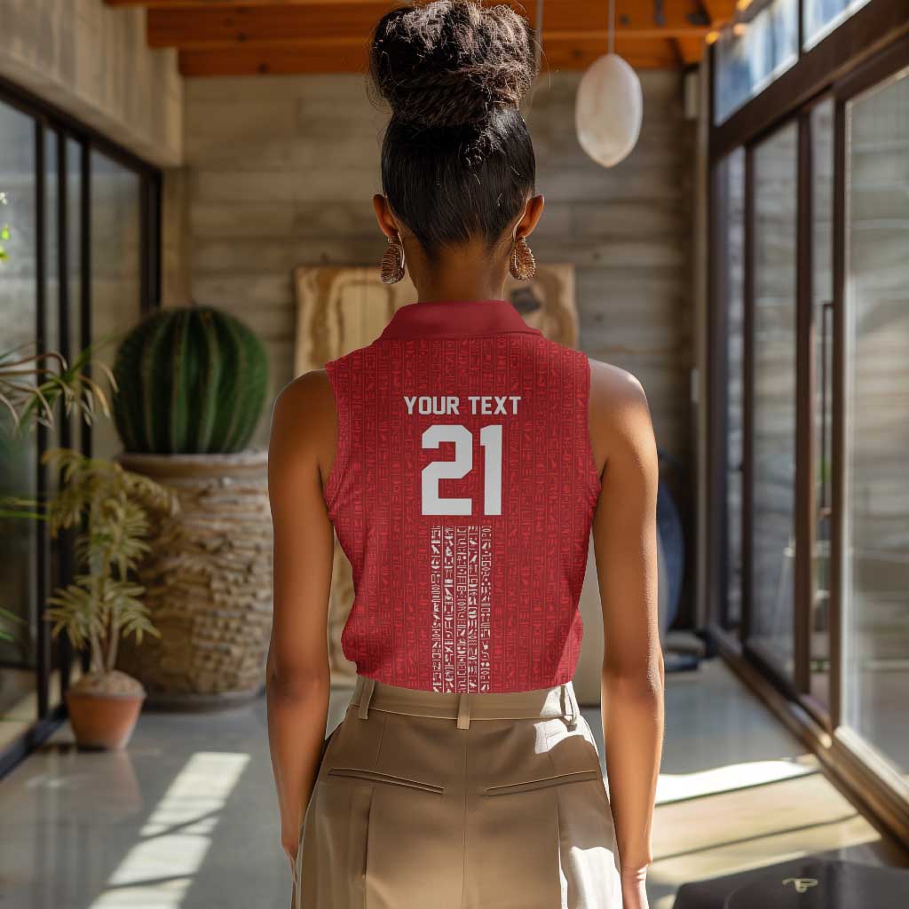 World Football 2026 Egypt Custom Women Sleeveless Polo Shirt Red Ancient Egyptian Hieroglyphs - Wonder Print Shop