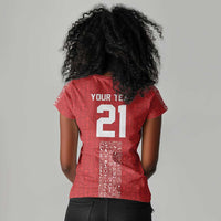 World Football 2026 Egypt Custom Women V-Neck T-Shirt Red Ancient Egyptian Hieroglyphs LT9