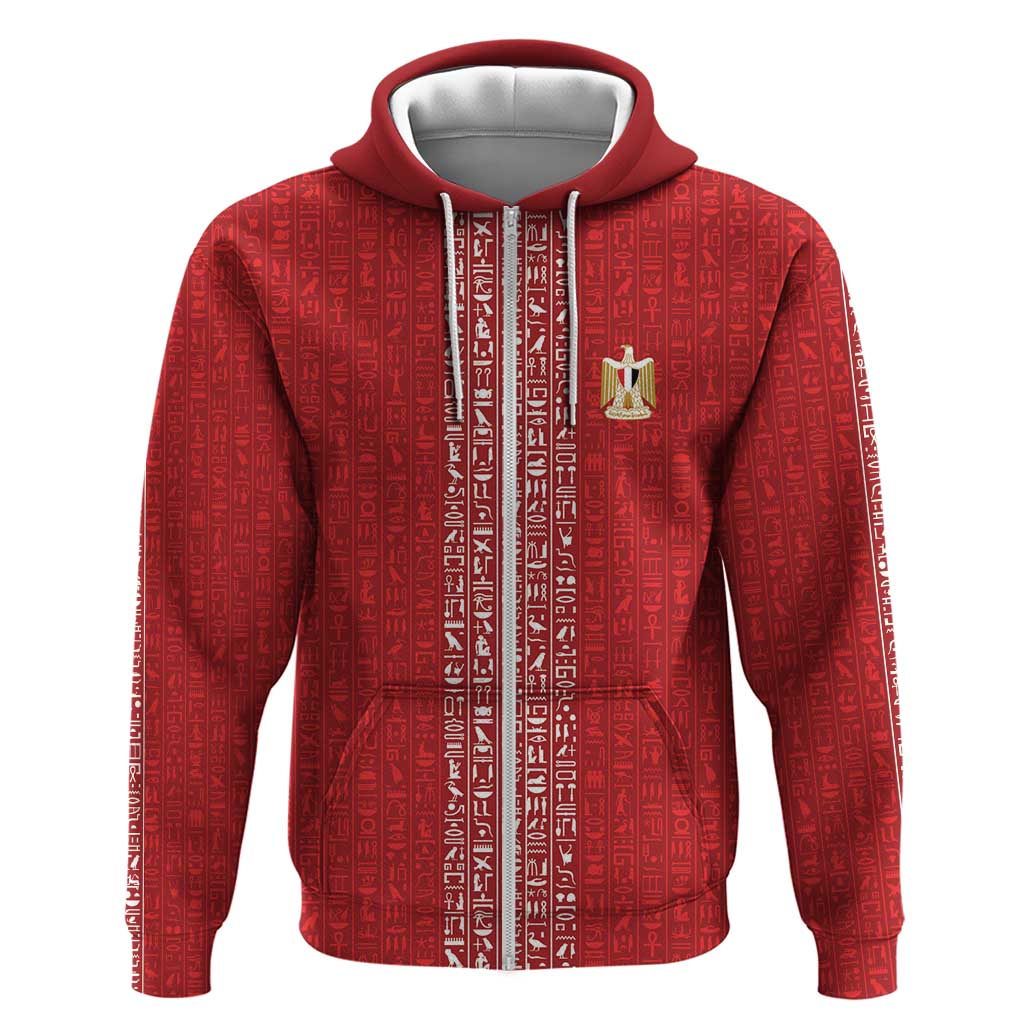 World Football 2026 Egypt Custom Zip Hoodie Red Ancient Egyptian Hieroglyphs - Wonder Print Shop