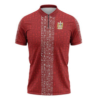 World Football 2026 Egypt Custom Zipper Polo Shirt Red Ancient Egyptian Hieroglyphs - Wonder Print Shop