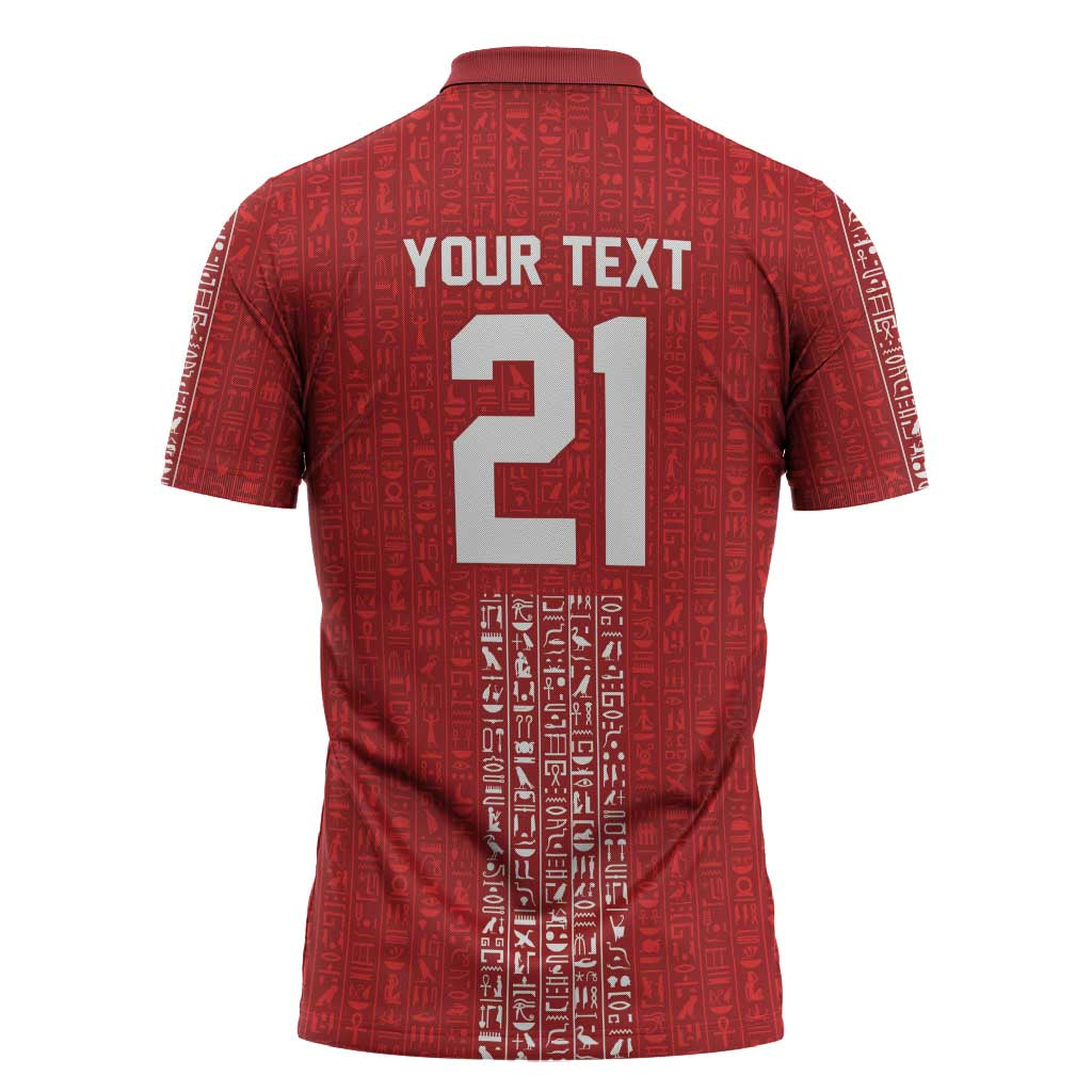 World Football 2026 Egypt Custom Zipper Polo Shirt Red Ancient Egyptian Hieroglyphs - Wonder Print Shop